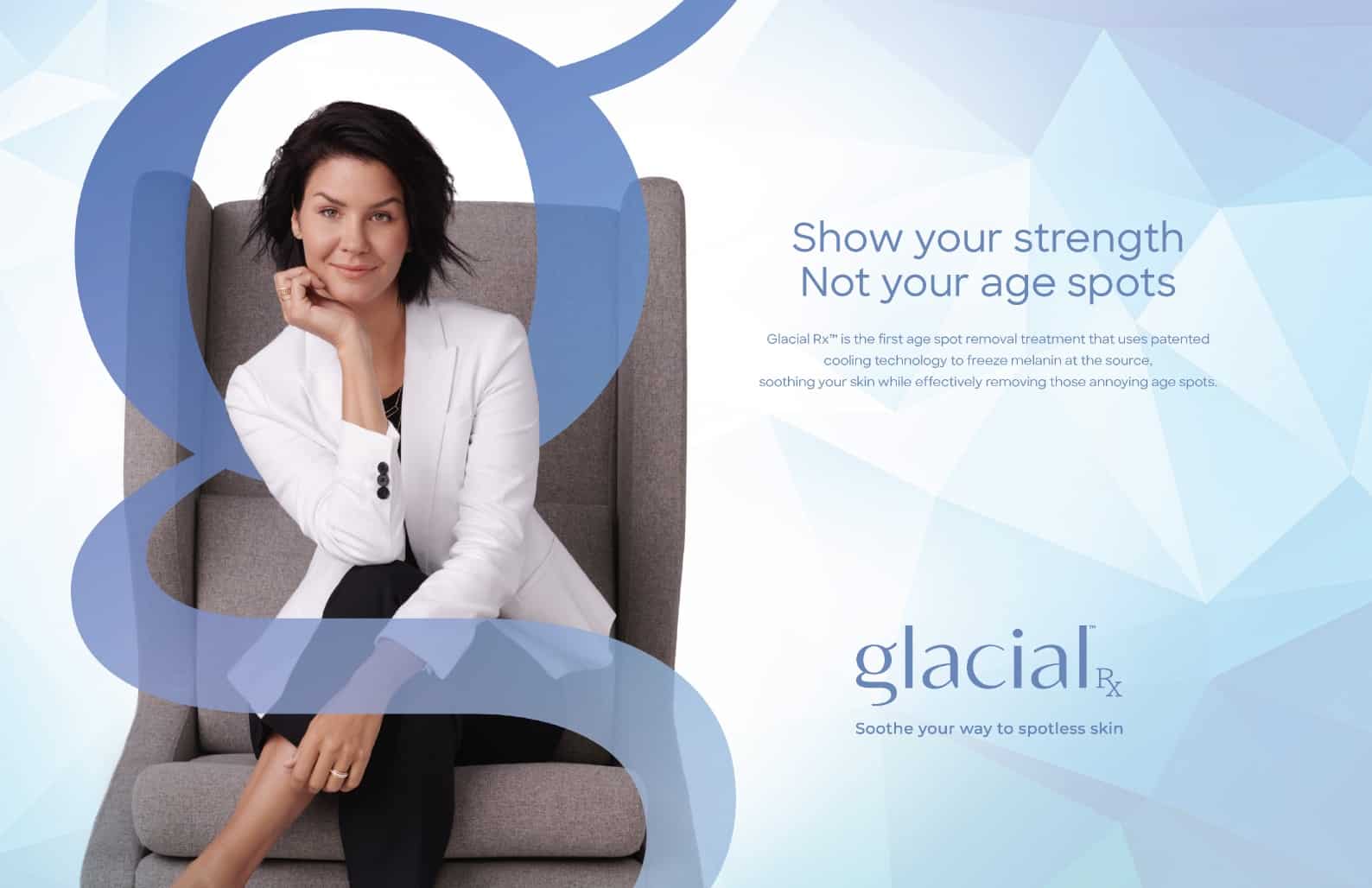 Glacial Rx advertisement with brunette woman