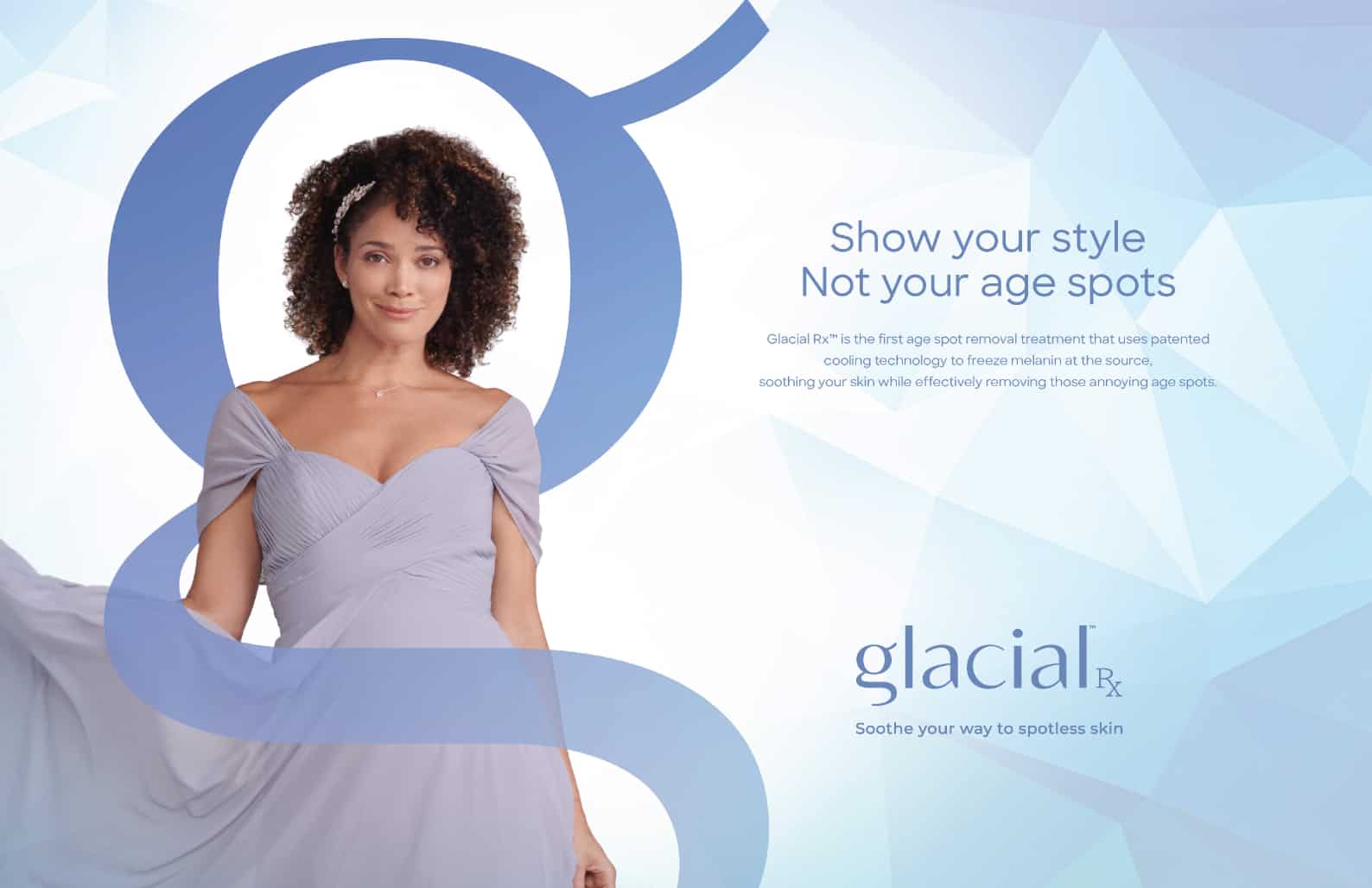 Glacial Rx advertisement with dark haired woman