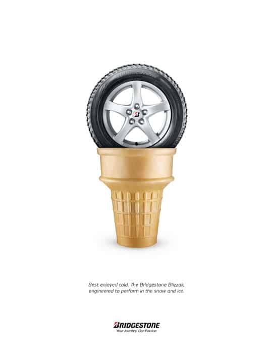 Bridgestone: Ice cream cone with tire for ice cream scoop